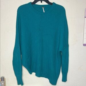 Free People Teal Asymmetrical Women Sweater Size XS Oversized